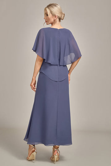 Sheath Scoop Tea-Length Stormy Chiffon Madre Del Vestido De La Novia